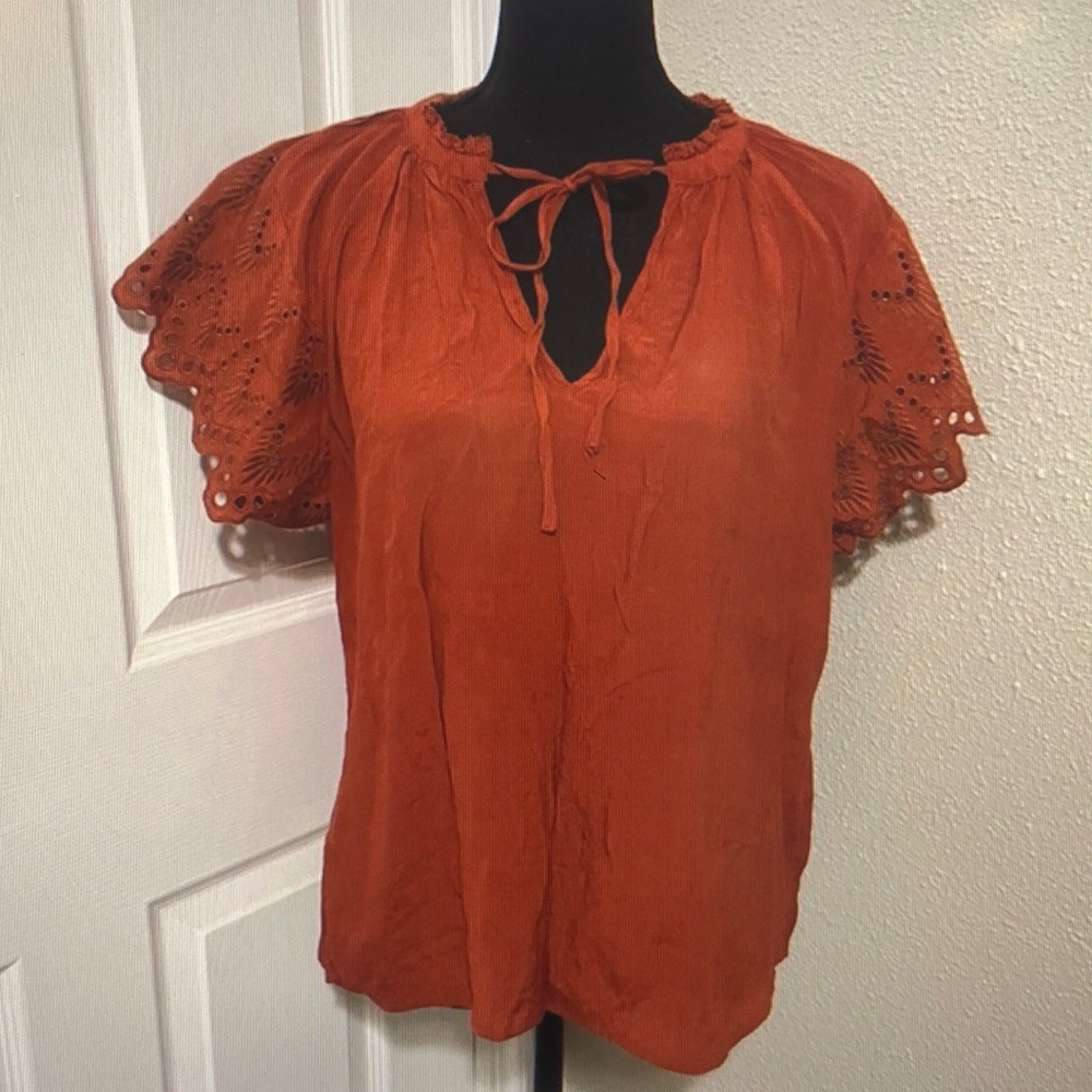 Orange Eyelet Sleeve Women's Top